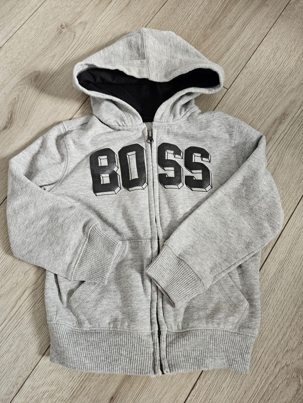 The Children's Place Boys Gray BOSS Graphic Zip Up Fleece Hoodie Sweatshirt 4T